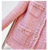 2022 Autumn ronde nek tweed paneel jas Poze vaste kleur lange mouw met een borte zakken met een borte randoleten jassen jas kort uitklapen 22G186236