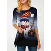 Kvinnor T -shirt Autumn Winter Santa Claus tryckt tecknad t -skjortor Kvinnor L￥ng￤rmad julfestival Kl￤der Oneck Fake Two Piece Tops 220829