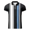 Men's Polos T Shirts Male Summer Striped Print Shirt Turn Down Collar Short Sleeve Tops Red Ling Men