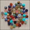 Steen 12 mm Assorteerde natuursteen platte basis ronde cabochon groen roze cystal losse kralen voor ketting oorbellen sieraden clo lulubaby dhh2g