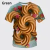 Erkek Tişörtleri Tişörtler Komik Yemek T-Shirt 3D Baskı Erkek Kurabiye Yuvarlak Boyun Kısa Kol Macaron Waffle Sıradan Serin Tops