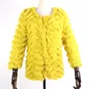 Womens Fur Faux Real Knitted Rabbit coat jacket Fashion stripe sweater Lady Natural Wedding Party Wholesale 220829