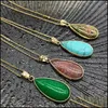 Pendant Necklaces Reiki Healing Jewelry Waterdrop Natural Stone Necklace Quartz Lapis Opal Pink Crystal Pyramid Pendant Ame Mjfashion Dh9R5