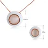 Necklace Earrings Set Viennois Classic Opal Round Design Enamel Pendant And Fashion