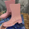 Drops Flat Half Boot Designer Women Rubber Waterproof Mid Boots Embossed Fashion Floral Rain Booties Top-Quality Size 35-41