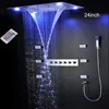 Set doccia termostatico per bagno di alta qualità Set da 24 pollici per soffione a cascata con soffione a cascata LED con set di rubinetti a getto per il corpo massaggiante