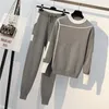 Pontas de duas peças da mulher pista de outono 2 peças Conjunto de malha de manga longa Sweater Sweater Casual Patchwork