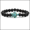 Braccialetti con ciondoli Trendy 8Mm Pietra lavica nera Turchese Bead Sea Turtle Bracciale incrociato Qualche diffusore di oli essenziali per Wom Dhseller2010 Dhwep