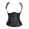 Belts 2022Corset PU Leather Corset Korset Underbust Steampunk Gothic Sexy Lace Up Corsets Top Bustier Brown Punk Goth Corselet
