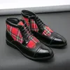 British Ankle Boots Retro Pu ing Plaid Brock Lace Up Fashion Casual Street Party Everyday All-Match Men Shoes AD001