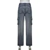 Женские джинсовые карманы Пэчворки y2k с низкой талией брюки грузоподъемность винтажная джинсовая джинсовая гранж Блю Хараджуку Е девушка