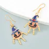 S3158 Halloween Émail Citrouille Humain Dangle Boucles D'oreilles Pour Les Femmes Coloré Strass Citrouilles Boucles D'oreilles