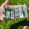 Arts And Crafts 6-7Cm Natural Crystal Moss Agate Point Wands Gift Hand Polished Healing Menoy Ding For Decoration Drop Delivery 2021 Dhpog