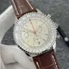 B01 46 mm wysokiej jakości navitimer zegarek chronograf kwarcowy ruch stalowa zielona czarna tarcza 50. rocznica mężczyzn zegarek skórzany pasek 8788589