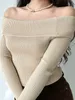 Kadın Sweaters Vintage Uzun Kollu Örgü Kazak Kadınlar Seksi İnce Uygun Büyük Yakası Omuz Örgü Sweater Beyaz Top Zarif Gömlek Sokakları 220827