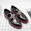 Elegant Loafers Men Shoes Black Patent Leather PU Metal Buckle Slip-On Fashion Business Casual AD004