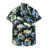 Men's Casual Shirts Summer Men's Fashion Hawaiian Beach Flower Shirt Vintage Print Short Sleeve Cardigan Button Turn-Down Collar
