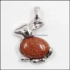 Pendant Necklaces Natural Red Carnelian Rabbit Crystal Pendant Women Charka Healing Jewelry Necklace 18" For Party In Gi Dhseller2010 Dha8V