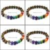 Braccialetti con ciondoli Albero della vita 8Mm Bracciali con sette chakra Occhio di tigre Perline di pietra Braccialetto elastico Pray Stringhe a mano con perline Je Lulubaby Dhg6B