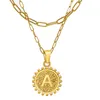 Collares colgantes Carta de acero inoxidable de oro plateado A-Z Collar redondo inicial para mujeres Joyas de gargantilla de cadena de doble capa