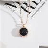 Pendant Necklaces 15Mm Round Lapis Lazi Pearl Blue Rose Natural Stone Quartz Pendant Gold Chain Necklaces Geometric Acce Dhseller2010 Dh8D7