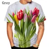 قمصان الرجال 2022 Summer Men Women 3D Print Love Tulips Beautiful Flower Shirt قميص قصير الأكمام القصير