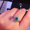 Solitaire ring bruiloft ringen gecertificeerd 14K wit goud au 585 100% reële diamant 069carat natuurlijke smaragd edelsteen jubileumring voor vrouwen boete