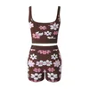 Women's Tracksuits Lairauiy Floral Knitted Outfit Women Y2k Vintage Aesthetic Sleeveless Crop Top And Mini Shorts Summer 2000s E Girl