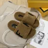 2022 New Indoor Women Fur Slippers Fluffy Soft Furry Slides Thick Flats Heel Non Slip House Shoes Ladies Luxury Design Footwear Whosale Size 35-42