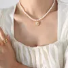 Naszyjniki wisiorek Naszyjnik z kwiatem róży Elegancka barokowa skorupa Naturalna słodkowodna Pearl Choker Biżuteria ze stali nierdzewnej dla kobiet