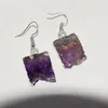 Boucles d'oreilles pendantes géode naturelle Druzy violet cristal pierre 2022 pour les femmes Rectangle bijoux tranche Quartz belle goutte boucle d'oreille Femme