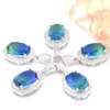 Pendentif Colliers Mélanger 5 pcs Cadeaux de Noël Grande offre Shine Ovale Bleu Bicolore Tourmaline Argent Pendentifs pour la fête de vacances