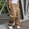 Men's Pants Men's Cargo Long Elastic Waist Loose Straight Leg Trousers Hip Hop Plus SZ C2