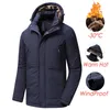 Mens Down Parkas Men Winter Casual Long Thick Fleece Hood Waterproof Parkas Jacka Coat Män Outwear Fashion Pockets Parka Jacket 58 Plus 220829