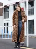 Pur Zadorin High Street Leopard Print Long Coat Long Conet Fluffy for Women Winter Faux Rabbit Fur Trenchcoat Jackets de pelúcia L220829