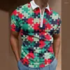 Polos masculinos grandes camisetas masculinas Casual verão 3d blusa impressa com lapid zíper de mangas curtas camisa de grossa branca