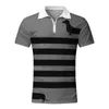 Men's Polos Mens Black Top Men 3D Printed Zipper Summer Casual Blouse Lapel Short Sleeves Shirt Yoga Long Sleeve