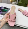 Women Interlocking G-Shoe Cut-out Slipper Sandals Leather Flat Fashion Rubber Summer Beach Flip Flops Embroidered Platform Mules With Box 35-42