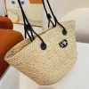 Straw Bag Plain Knitting Crochet Embroidery Open Casual Tote Interior Compartment Two Thin Straps Leather Floral Fashion Women Purse 2308