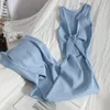 Повседневные платья Oceanlove Корейская вязаная халата Femme Summer v Neck без рукавов изгиб.