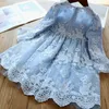 Elegant Flower Girls Dress Wedding Party Princess Casual Kids Clothes Lace Long Sleeves Gown For 3-8T