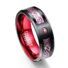 Scrub Red Zircon Men Rings Pure Tungsten Carbide Wedding Bands Anillos Para Hombres Ring مع نمط شظية اللون التنين 201006205f