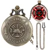 Pocket Watches Classic Fire Fighter Temed Necklace Watch Present Box Set Bronze Chain Quartz Vintage Timepiece Thanksgiving Present