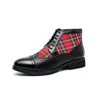 Hommes britanniques bottines rétro PU couture Plaid Brock à lacets mode décontracté rue fête tous les jours tout-match hommes chaussures AD001