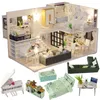 Arquitetura Diy House Cutebee Diy Doll Miniatura com móveis LED Music Cover Modelo Bloco de construção Brinquedos para crianças Casa de Boneca M21 220829