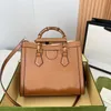 Diana Bamboo Tote Bag Brown Women Handle Handbags Flap Crossbody Shop Bag Big Classic Letter Imprint Shoulder Messenger Bags Purse Pouch Top Quality Genuine Leather