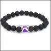 Brins de perles 10 couleurs patte de chien 8 mm perles de pierre de lave noire bracelet bracelet diffuseur d'huile essentielle bracelets roche volcanique Lulubaby Dhf7S