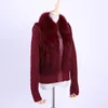 Femmes Fourrure Faux Véritable Col De Lapin À Tricoter Manches Manteau D'hiver Veste Casual Court Outwear Mince 220829