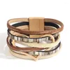 Charmarmband amorcome Stylish Metal Heart Wrap Womens Multi Strand Pu Leather Magnetic Armband Bohemian Statement smycken