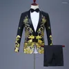 Мужские костюмы размещают костюм выпускной костюм цветочной куртки мужская вышивка одна пуговица Slim Blazers брюки 2pc set c8